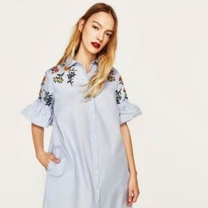 Zara Poplin Shirt Dress with Ruffle Sleeves